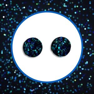 Tiny Dark Blue and Green Glitter Stud Earrings